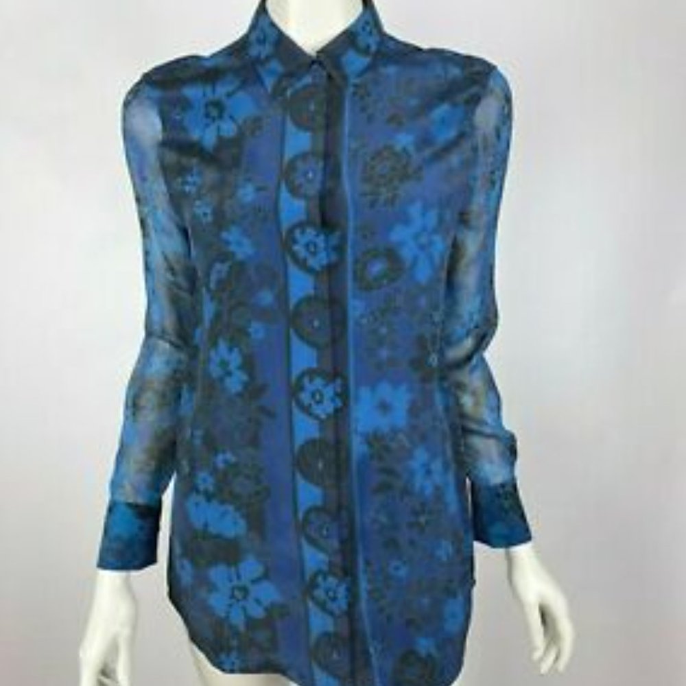 EQUIPMENT FEMME Silk Navy Floral Button Down Blouse XS